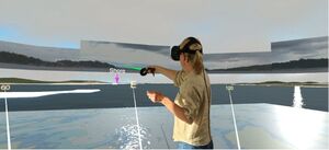 Photo montage of user interface och VR based navigation och autonomous ships.